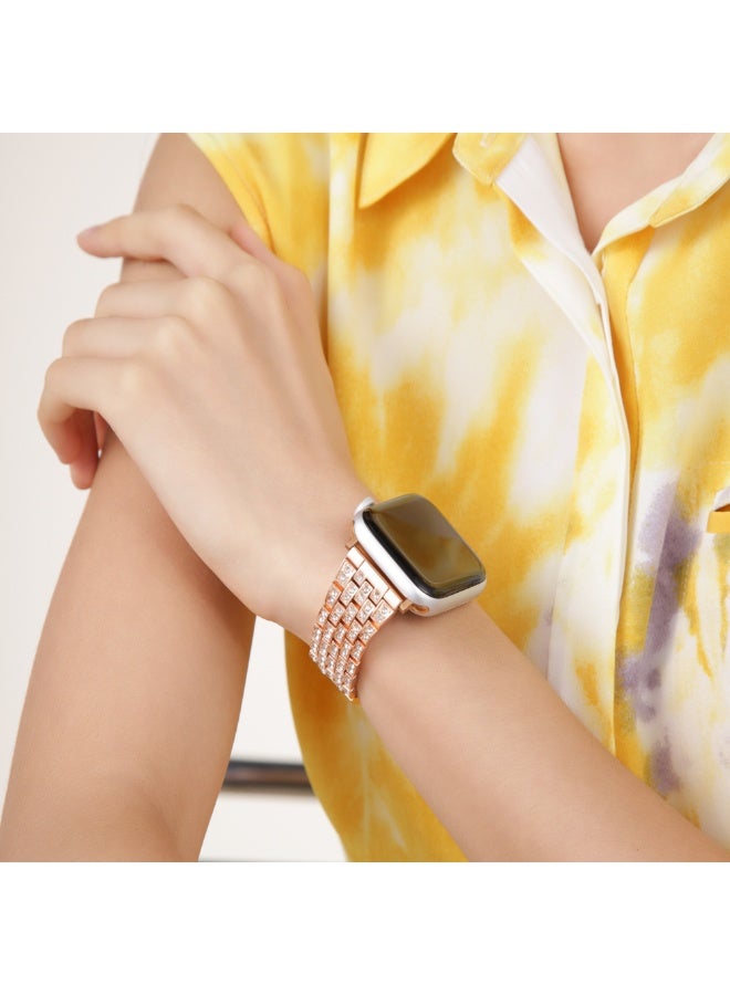 Luxury Zircon Apple Watch Band, Stainless Steel Smartwatch Strap, Adjustable iWatch Band Replacement, Compatible with 42mm/44mm/45mm/49mm Models (Series 1–9, SE, Ultra & Ultra 2) — Rose Gold - Image 3