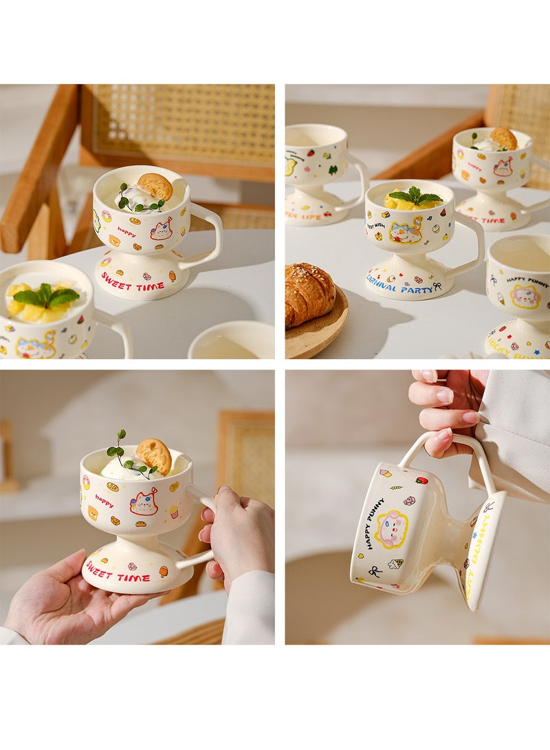 Ceramic Dessert Cup, Cartoon Decals Coffee Mug, Multipurpose Drinkware for Baklava, Juice, Milk, Oven, Dishwasher and Microwave Safe, 230ml (Yellow)  - Image 3