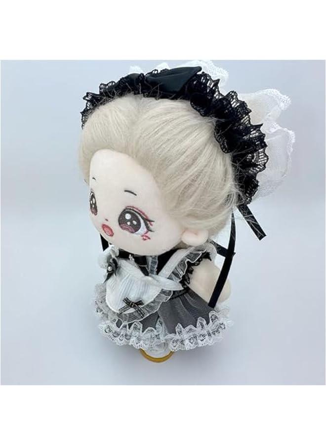 Headdress Dress Apron 10cm 15cm 20cm Plush Doll Lace Maid Outfit Dress Up Accessories (Black-20cm)  - Image 4