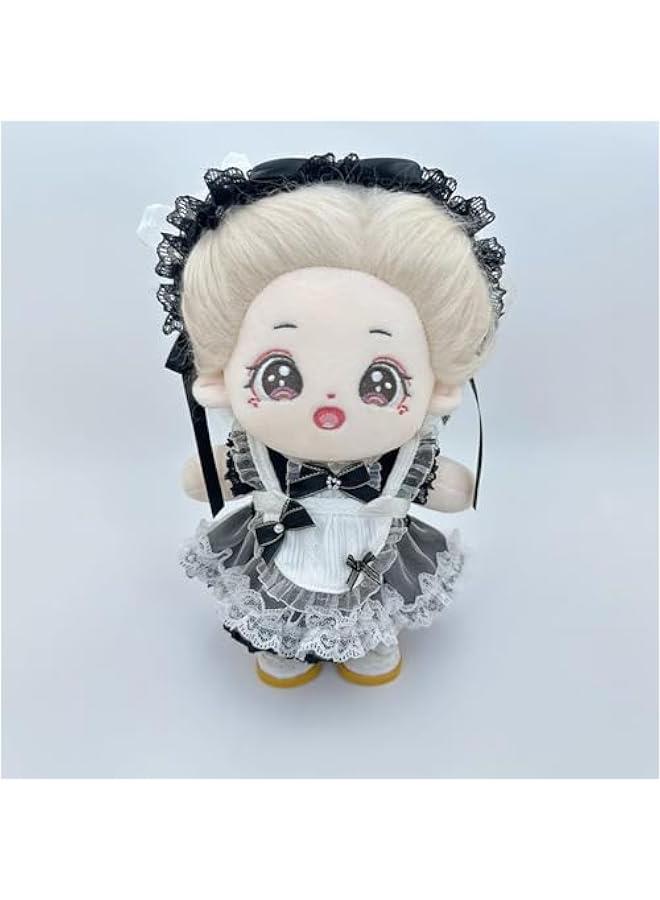 Headdress Dress Apron 10cm 15cm 20cm Plush Doll Lace Maid Outfit Dress Up Accessories (Black-20cm)  - Image 3