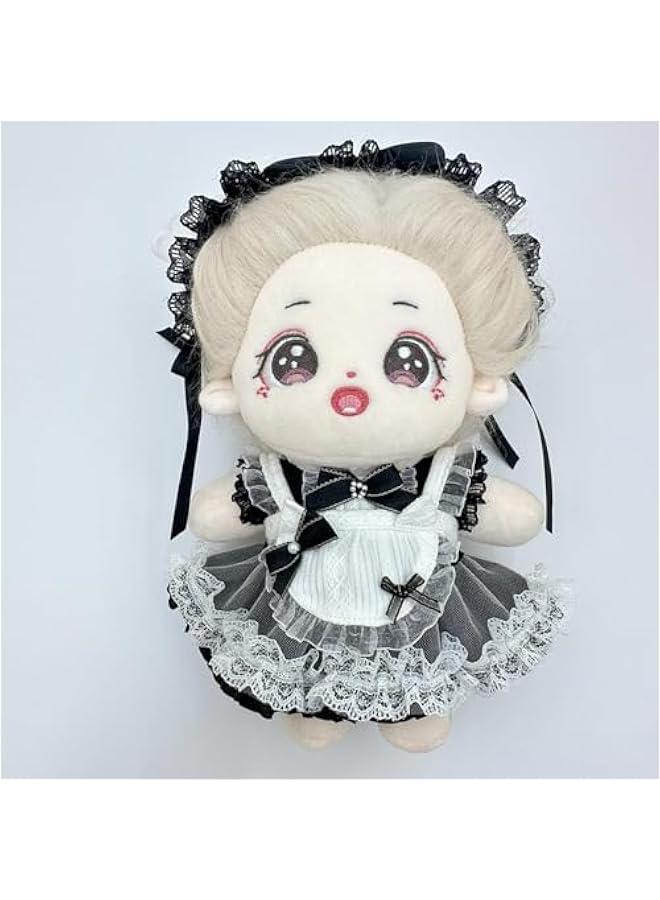 Headdress Dress Apron 10cm 15cm 20cm Plush Doll Lace Maid Outfit Dress Up Accessories (Black-20cm)  - Image 2