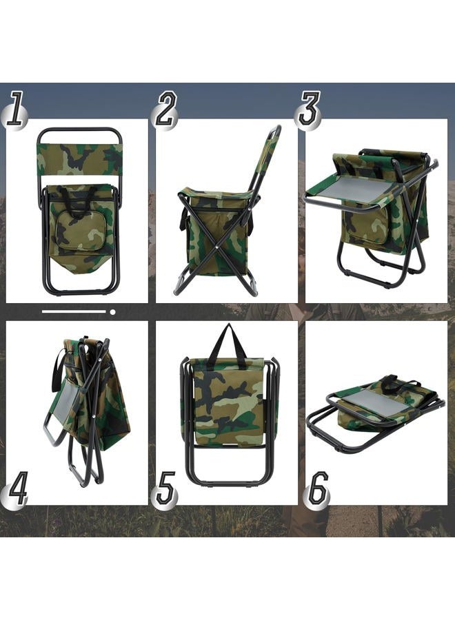Jerify 2 Pcs Foldable Fishing Chair with Cooler Bag Portable Backrest Fishing Stool Lightweight Outdoor Folding Chair for Fishing Hunting Beach Camping Seat (Camo Color) - Image 4