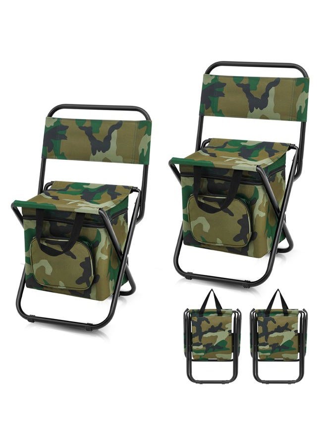 Jerify 2 Pcs Foldable Fishing Chair with Cooler Bag Portable Backrest Fishing Stool Lightweight Outdoor Folding Chair for Fishing Hunting Beach Camping Seat (Camo Color) - Image 1