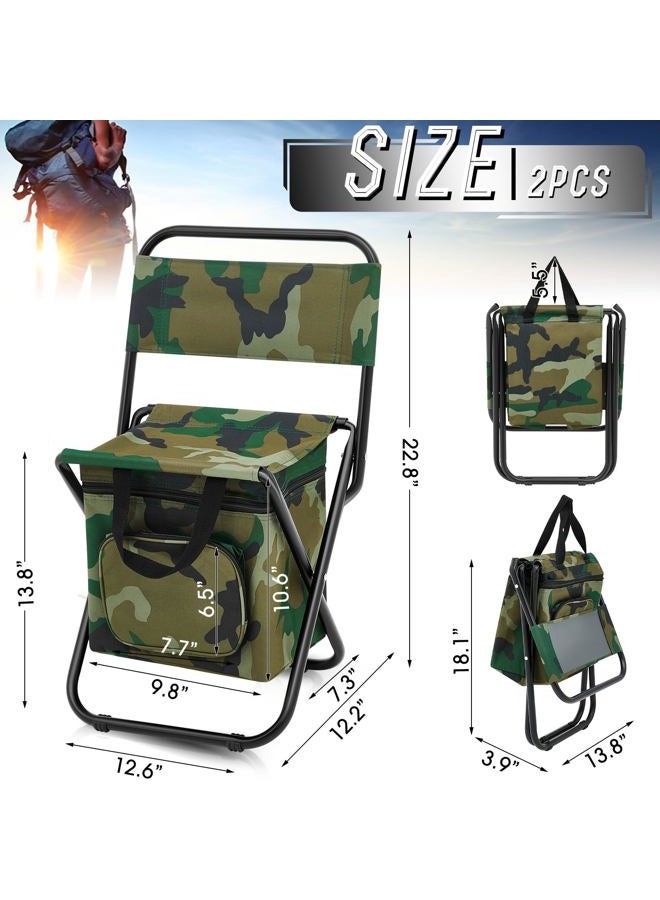 Jerify 2 Pcs Foldable Fishing Chair with Cooler Bag Portable Backrest Fishing Stool Lightweight Outdoor Folding Chair for Fishing Hunting Beach Camping Seat (Camo Color) - Image 2