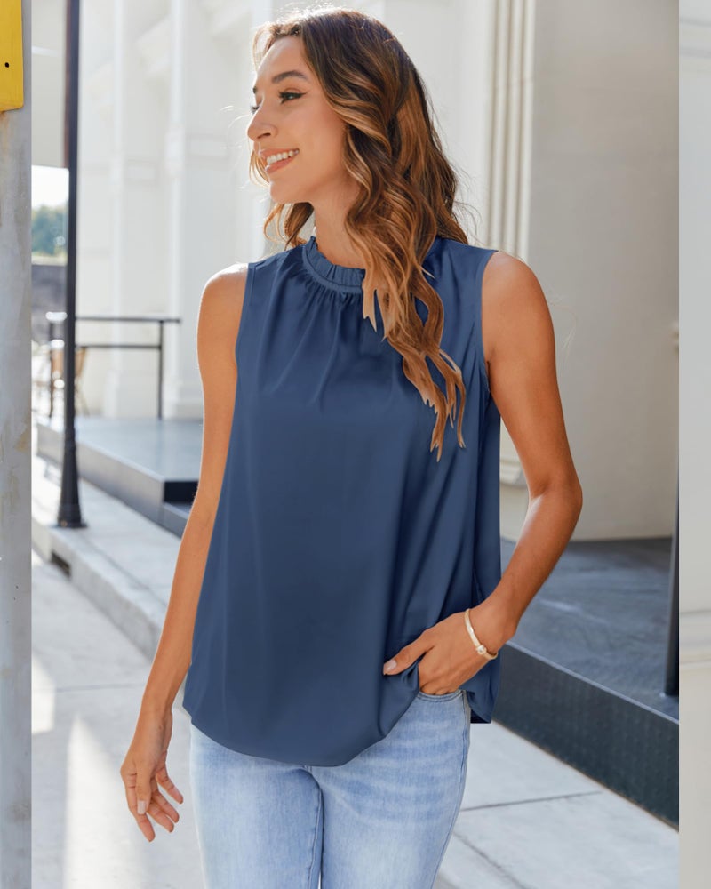 SimpleFun Women Silk Satin Tank Tops Dressy Casual Sleeveless Soft Cami Top Summer Basic Blouses Blue M - Image 3