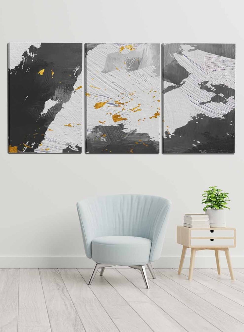لوحة طقم من ٣ لوحات كانفاس على إطار خشبي، تصميم تجريدي، للمنزل، غرفة المعيشة، المكتب، الديكور - Image 1