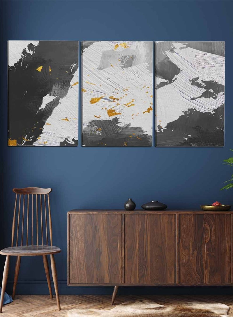 لوحة طقم من ٣ لوحات كانفاس على إطار خشبي، تصميم تجريدي، للمنزل، غرفة المعيشة، المكتب، الديكور - Image 3