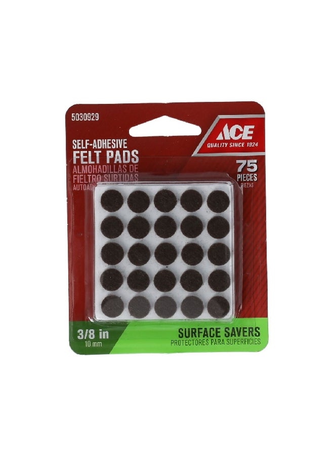 ACE 75-Piece Round Self-Adhesive Felt Pad Set Brown 10 mm 9949 - Image 2