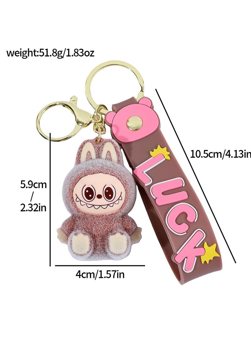 LABUBU Flocking rag cloth keychain, pendant, labubu cartoon doll, school bag pendant car keychain birthday, gift sitting posture  - Image 4