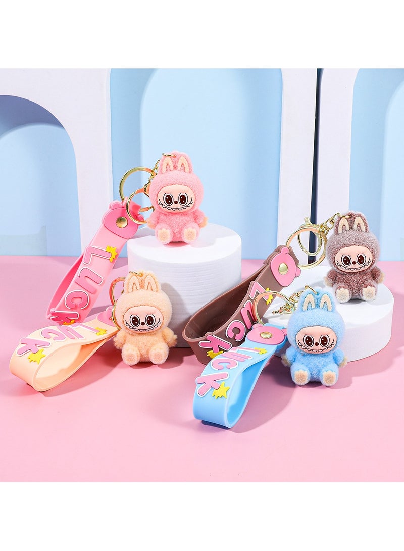 LABUBU Flocking rag cloth keychain, pendant, labubu cartoon doll, school bag pendant car keychain birthday, gift sitting posture  - Image 2