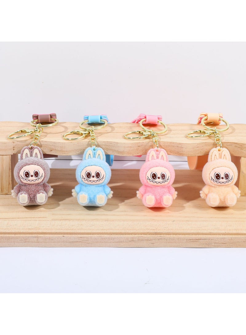 LABUBU Flocking rag cloth keychain, pendant, labubu cartoon doll, school bag pendant car keychain birthday, gift sitting posture  - Image 5