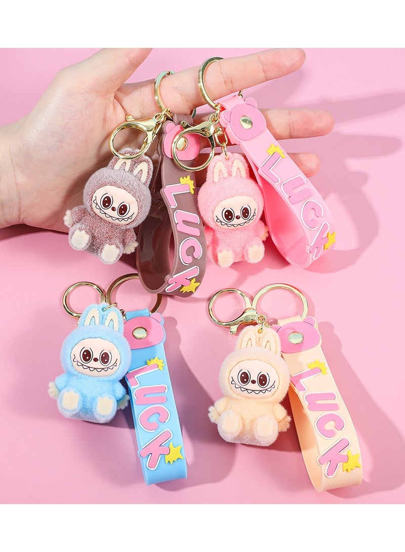 LABUBU Flocking rag cloth keychain, pendant, labubu cartoon doll, school bag pendant car keychain birthday, gift sitting posture  - Image 3