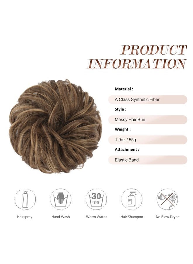 FESHFEN Messy Bun Hair Piece - Large Wavy Curly Elastic Hair Bun Scrunchies Ponytail Extensions Synthetic Chignon Hairpieces for Women, Light Ash Brown Mixed Golden Brown 1.94oz - Image 5