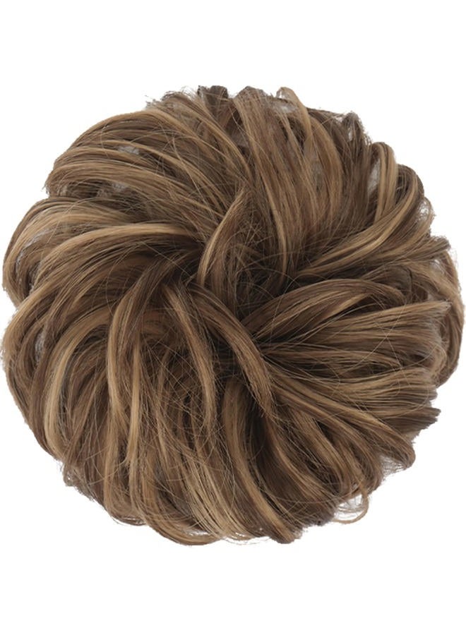 FESHFEN Messy Bun Hair Piece - Large Wavy Curly Elastic Hair Bun Scrunchies Ponytail Extensions Synthetic Chignon Hairpieces for Women, Light Ash Brown Mixed Golden Brown 1.94oz - Image 2