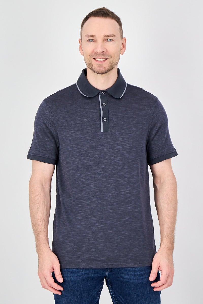 Geoffrey Beene Men Regular Fit Heather Short Sleeve Polo Shirt, Heather Black - Image 1