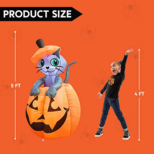 Joiedomi 5 FT Halloween Inflatables Outdoor Decorations, Inflatable Halloween Decor Outdoor Blow Up Pumpkin for Yard, Animated Blow Up Cat On Pumpkin with LEDs for Outside Decor - Image 5