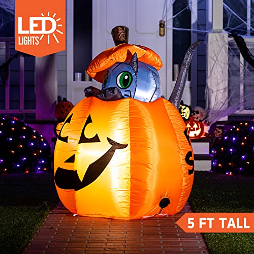 Joiedomi 5 FT Halloween Inflatables Outdoor Decorations, Inflatable Halloween Decor Outdoor Blow Up Pumpkin for Yard, Animated Blow Up Cat On Pumpkin with LEDs for Outside Decor - Image 2