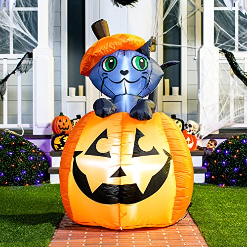 Joiedomi 5 FT Halloween Inflatables Outdoor Decorations, Inflatable Halloween Decor Outdoor Blow Up Pumpkin for Yard, Animated Blow Up Cat On Pumpkin with LEDs for Outside Decor - Image 4