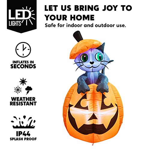 Joiedomi 5 FT Halloween Inflatables Outdoor Decorations, Inflatable Halloween Decor Outdoor Blow Up Pumpkin for Yard, Animated Blow Up Cat On Pumpkin with LEDs for Outside Decor - Image 3