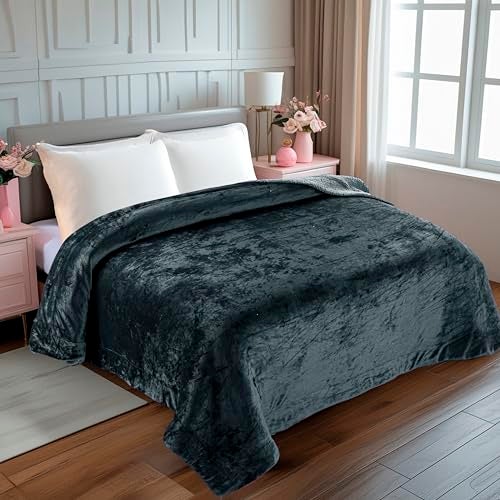 CHANDRAVATI Double Bed Sherpa Blanket | Polyester Micromink Flannel Blanket | Soft, Warm & Comfortable Solid Plain Bedding for Bedroom, Sofa & Travel (Grey, Double, 200 TC) - Image 2