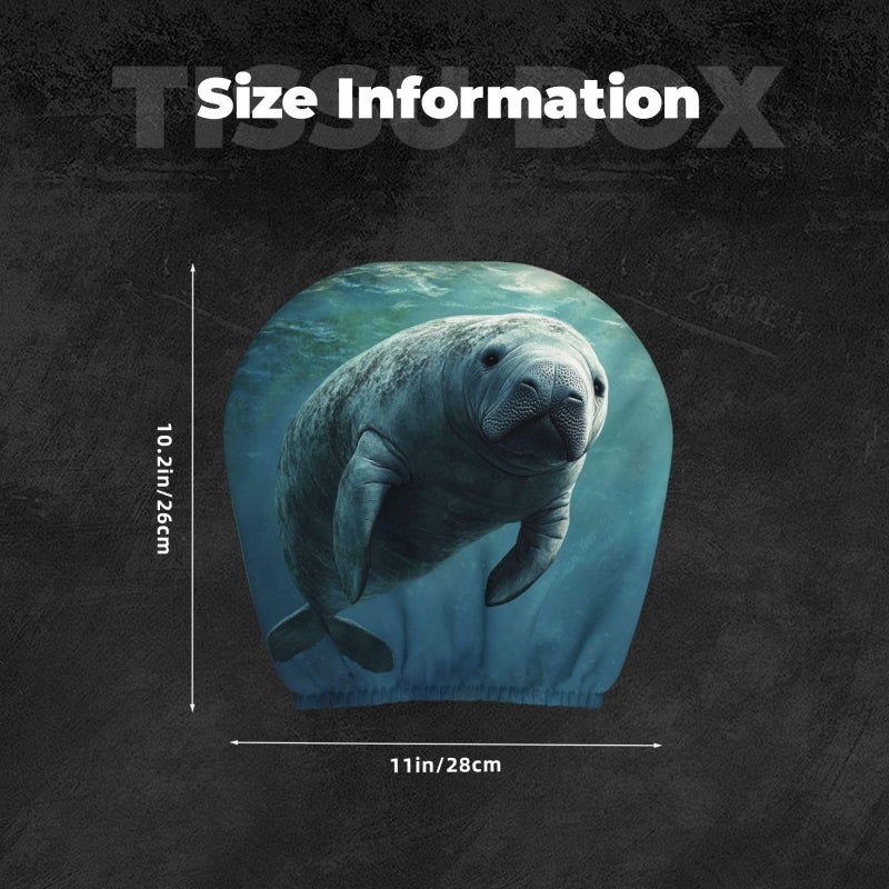 Universal Car Headrest Covers Set Of 2 Soft Breathable Elastic Ocean Animal Manatee Design - Image 3