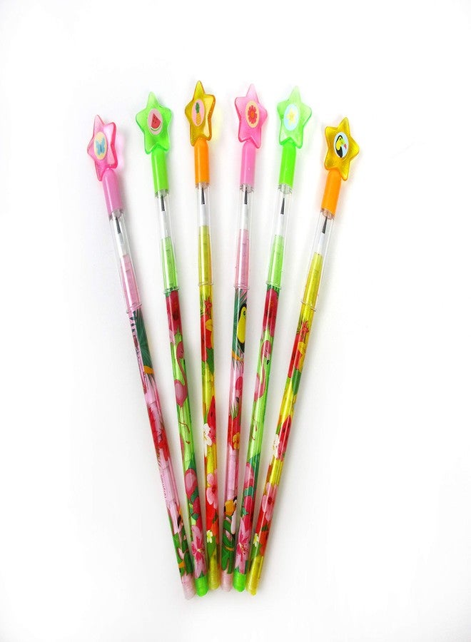 TINYMILLS 24 Pcs Flamingo Tropical Luau Multi Point Stackable Pencil with Eraser for Flamingo Luau Birthday Party Favor Prize Carnival Goodie Bag Stuffers Classroom Rewards - Image 2