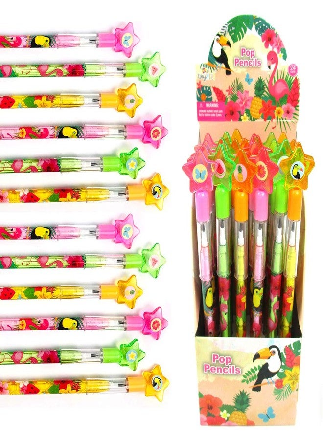 TINYMILLS 24 Pcs Flamingo Tropical Luau Multi Point Stackable Pencil with Eraser for Flamingo Luau Birthday Party Favor Prize Carnival Goodie Bag Stuffers Classroom Rewards - Image 1