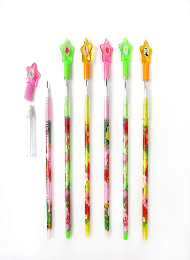 TINYMILLS 24 Pcs Flamingo Tropical Luau Multi Point Stackable Pencil with Eraser for Flamingo Luau Birthday Party Favor Prize Carnival Goodie Bag Stuffers Classroom Rewards - Image 3