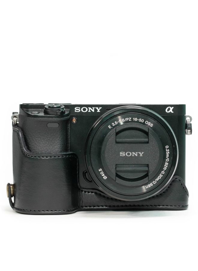 MegaGear MG960 Sony Alpha A6300, A6000 Ever Ready Leather Camera Half Case and Strap, with Battery Access, Black - Image 2