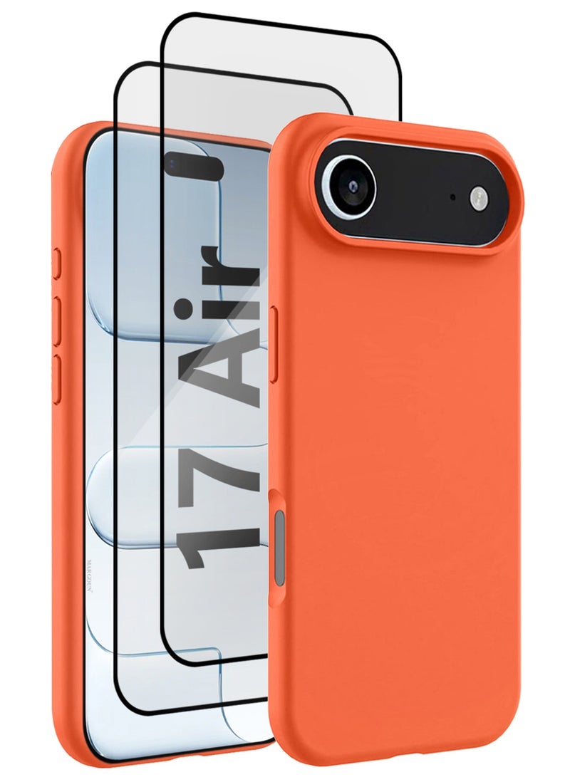 CATANES 3Packs Liquid Silicone Protective Phone Case for iPhone 17 Air , Soft Anti-Scratch Microfiber Lining Utra Slim Drop Protection Phone Cover with Two 3D Screen Protectors - Cosmic Orange