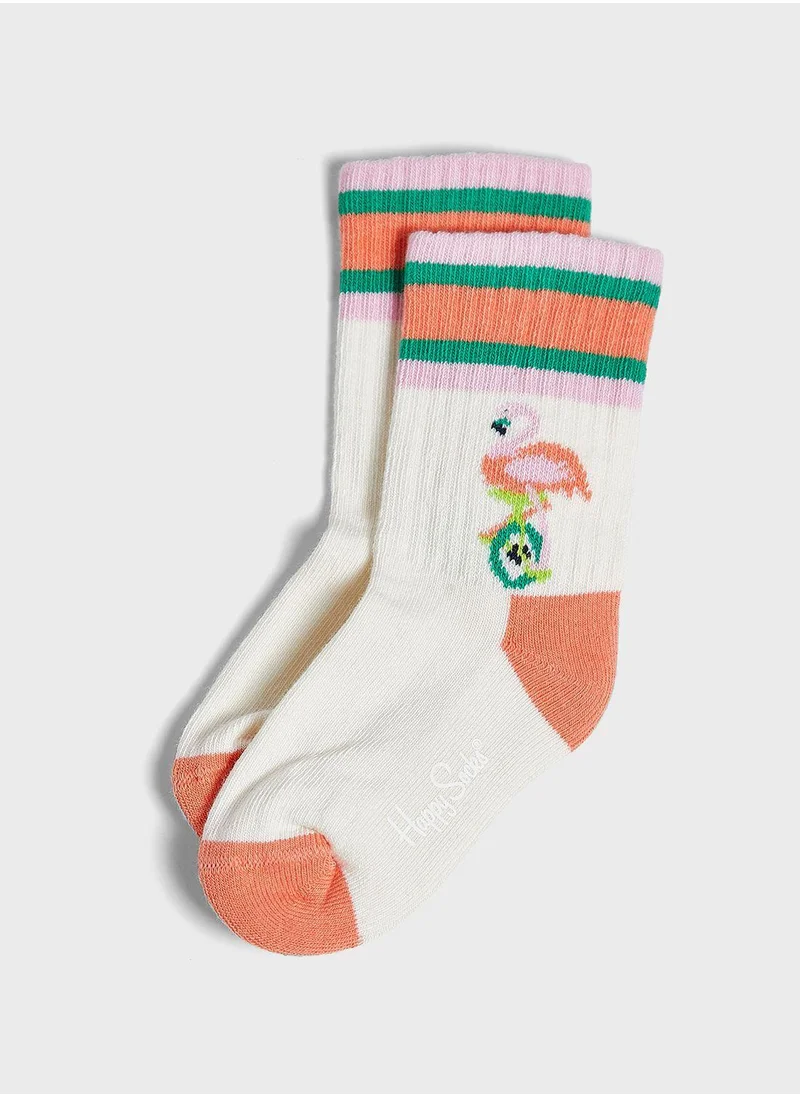 Happy Socks Kids Flamingo Rib Crew Socks