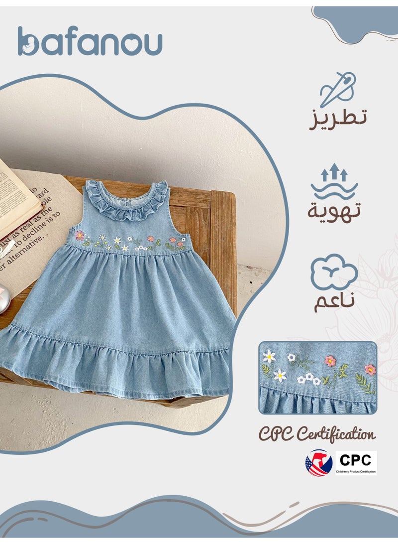 Bafanou Summer Baby Girls Denim Dresses Newborn outwear Embroidered Clothes  - Image 2