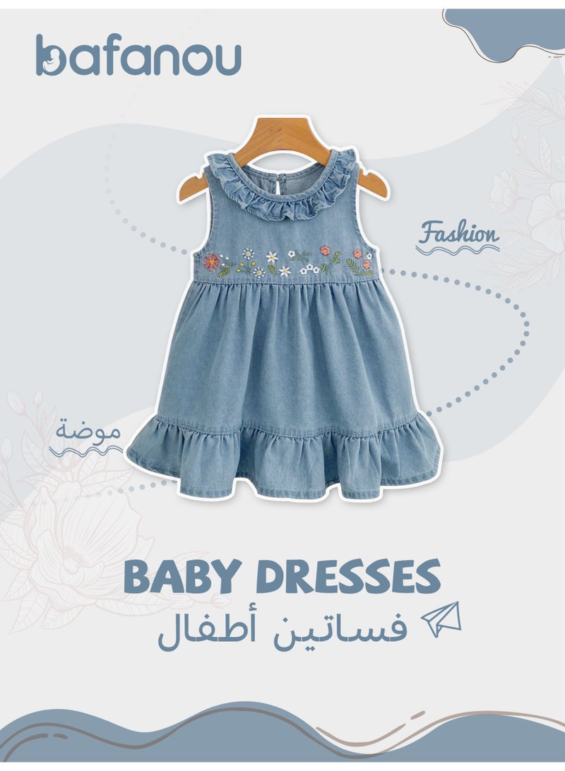 Bafanou Summer Baby Girls Denim Dresses Newborn outwear Embroidered Clothes  - Image 1