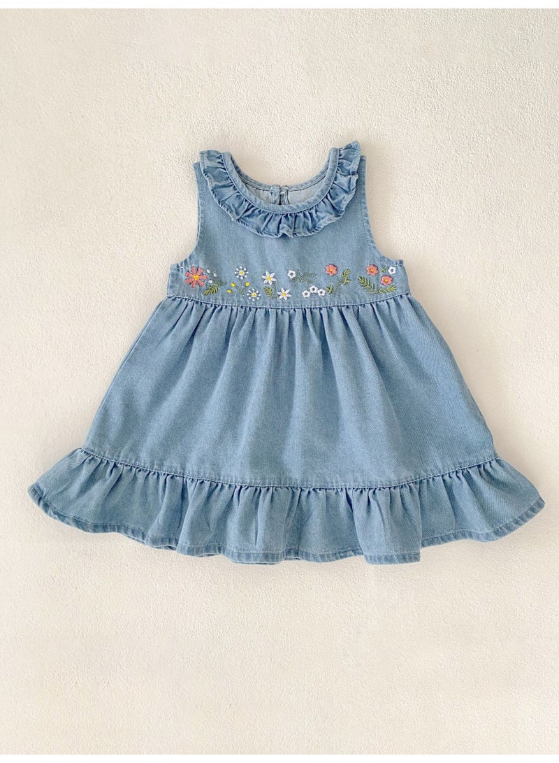 Bafanou Summer Baby Girls Denim Dresses Newborn outwear Embroidered Clothes  - Image 4
