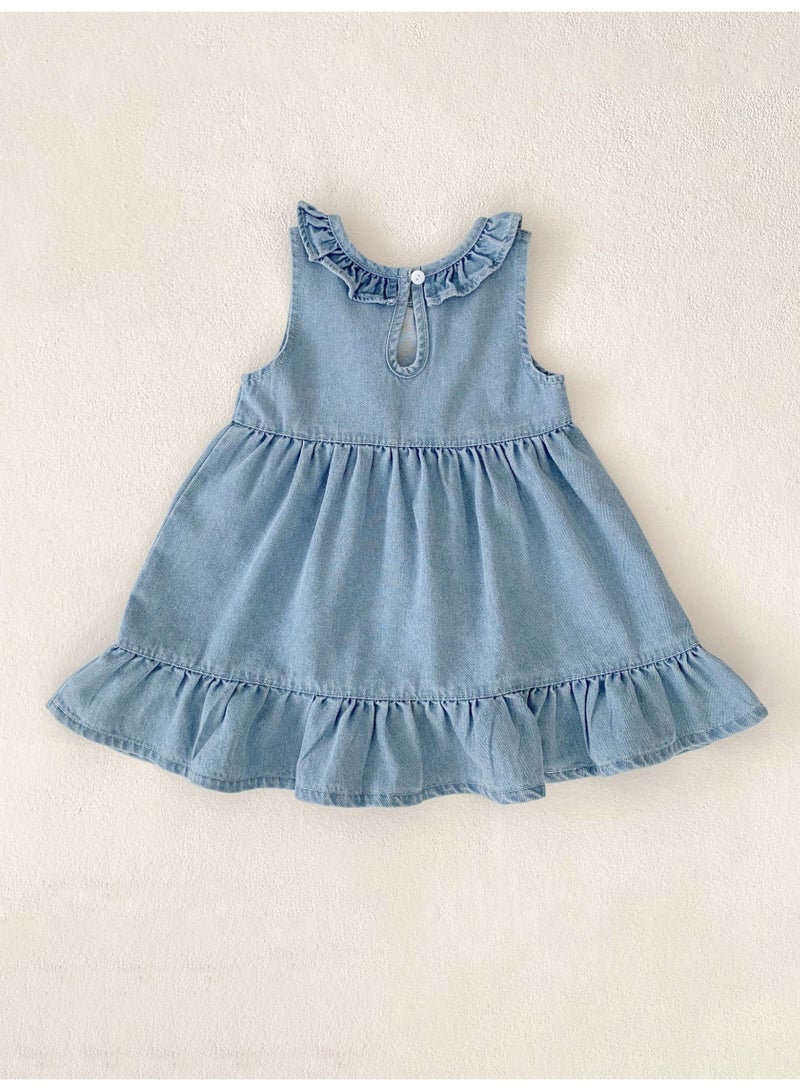 Bafanou Summer Baby Girls Denim Dresses Newborn outwear Embroidered Clothes  - Image 5