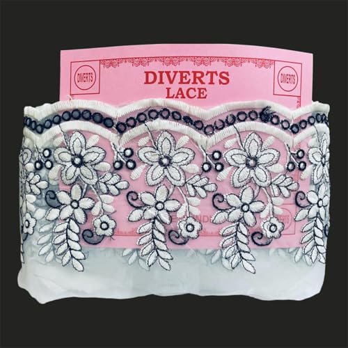 DIVERTS Embroidered White/Black Lace Organza Border Material Dyeable Trim Lace Border 5 Yards (13 CM) Wide | Kinari Fabric Border for Saree,Suit,Kurta, Dupatta,Lehenga,Gown,Frowk,Plazo & Neckline, Home Decor DIY Craft Projects. - Image 2