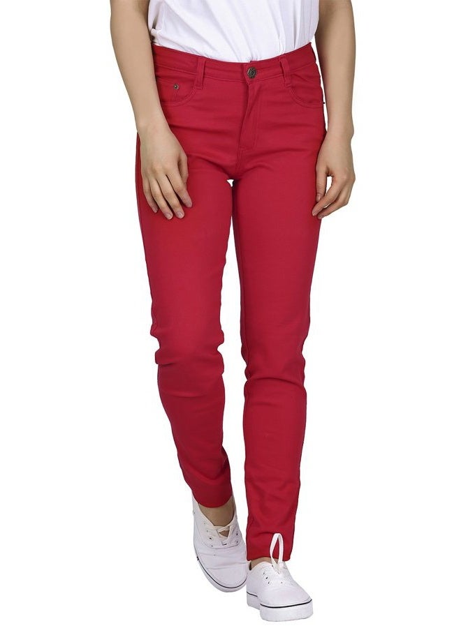 HDE Women's Mid-Rise Stretchy Denim Slim Fit Skinny Jeans, Red, L - Image 1