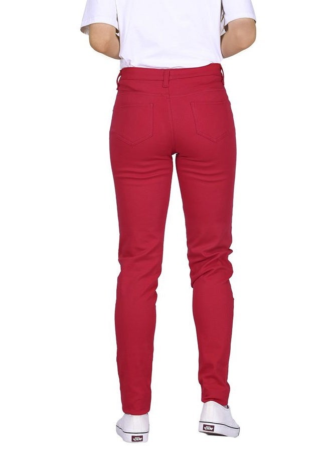 HDE Women's Mid-Rise Stretchy Denim Slim Fit Skinny Jeans, Red, L - Image 2