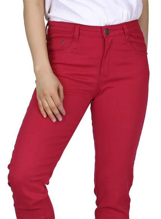 HDE Women's Mid-Rise Stretchy Denim Slim Fit Skinny Jeans, Red, L - Image 4