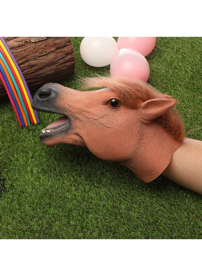 Yolococa Horse Hand Puppet Realistic Latex Soft Animal Toy Storytelling Role Play Party Supplies for Kids - Image 1