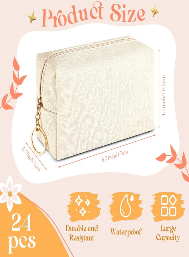 Chunful 24 Pcs Preppy Makeup Bag PU Leather Cosmetic Bag Bulk Makeup Plain Pouch Waterproof Toiletry Purse for Women Traveling Preppy Pencil Case Travel Purse Cosmetic(Beige) - Image 2