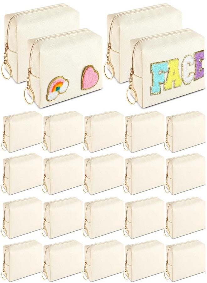 Chunful 24 Pcs Preppy Makeup Bag PU Leather Cosmetic Bag Bulk Makeup Plain Pouch Waterproof Toiletry Purse for Women Traveling Preppy Pencil Case Travel Purse Cosmetic(Beige) - Image 1