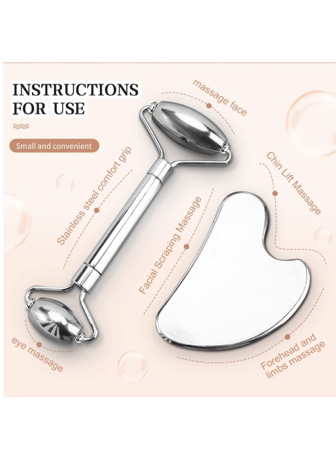 Stainless Steel Facial Roller And Gua Sha Face Body Treatment, Reduce Puffiness, Facial Tension, Durable - https://f.nooncdn.com/p/pzsku/ZDF8E361003BB3DFB3C4CZ/45/_/1721125967/57f61dea-ffe0-4264-93b0-6d56e5247eda.jpg?width=original