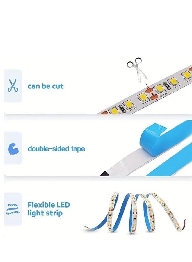 شريط إضاءة LED غير مقاوم للماء بطول 5 أمتار، مجموعة شريط إضاءة LED، شريط إضاءة LED فائق السطوع 5 فولت مزود بمنفذ USB ومرن لإضاءة الخزانة لغرفة النوم والمطبخ والمنزل وإضاءة مرآة الزينة وخزانة غرفة النوم وديكور السفينة (أبيض دافئ) - Image 5