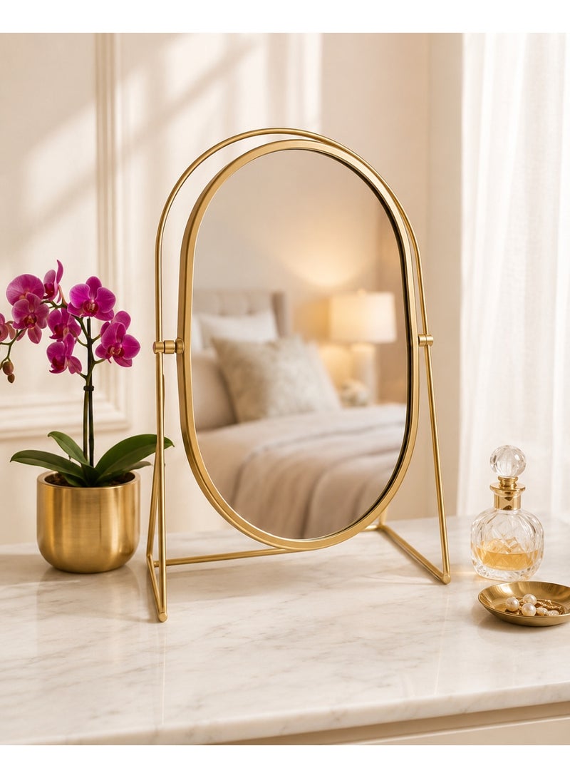 Oval mirrors with an elegant gold metal frame. - Image 1