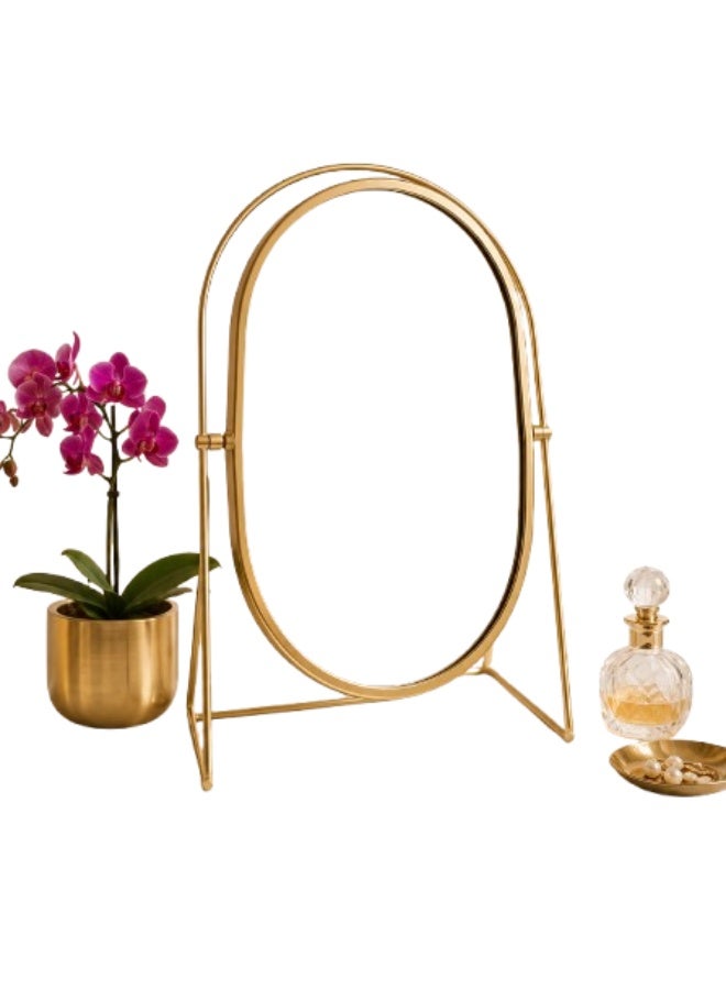 Oval mirrors with an elegant gold metal frame. - Image 5