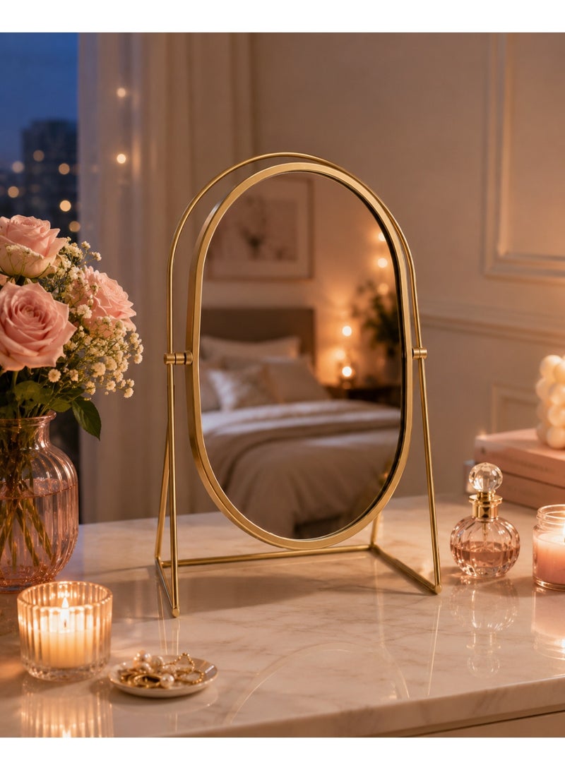 Oval mirrors with an elegant gold metal frame. - Image 2