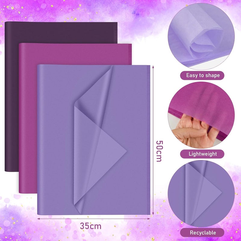 PLULON 60 Sheets Purple Tissue Paper Bulks, Gift Wrap Tissue Paper Sheets for Packaging Birthday Gift Wrapping Birthday Wedding Holiday Flower Halloween Christmas Party - Image 2