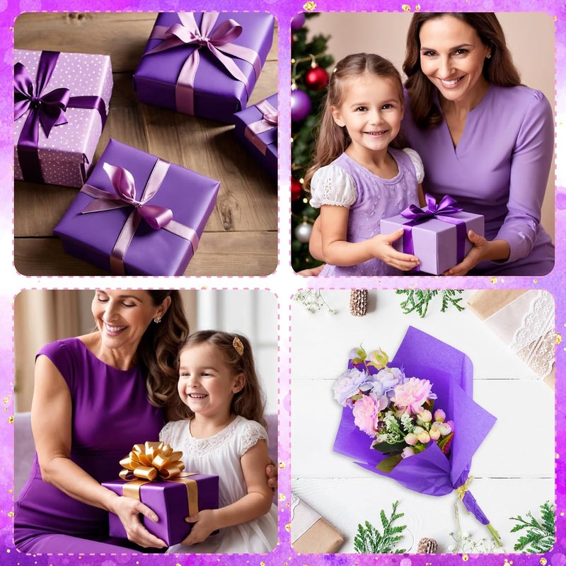 PLULON 60 Sheets Purple Tissue Paper Bulks, Gift Wrap Tissue Paper Sheets for Packaging Birthday Gift Wrapping Birthday Wedding Holiday Flower Halloween Christmas Party - Image 3
