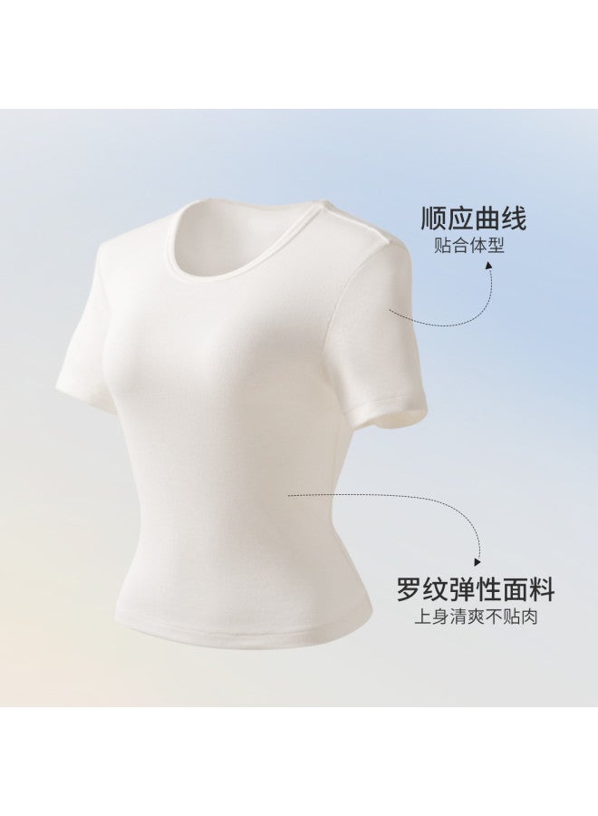 MIIOW Women'S Slim Fit T-Shirt Short Sleeve Round Neck Top Basic Undershirt Thin Layer Can Be Worn Out - Image 3